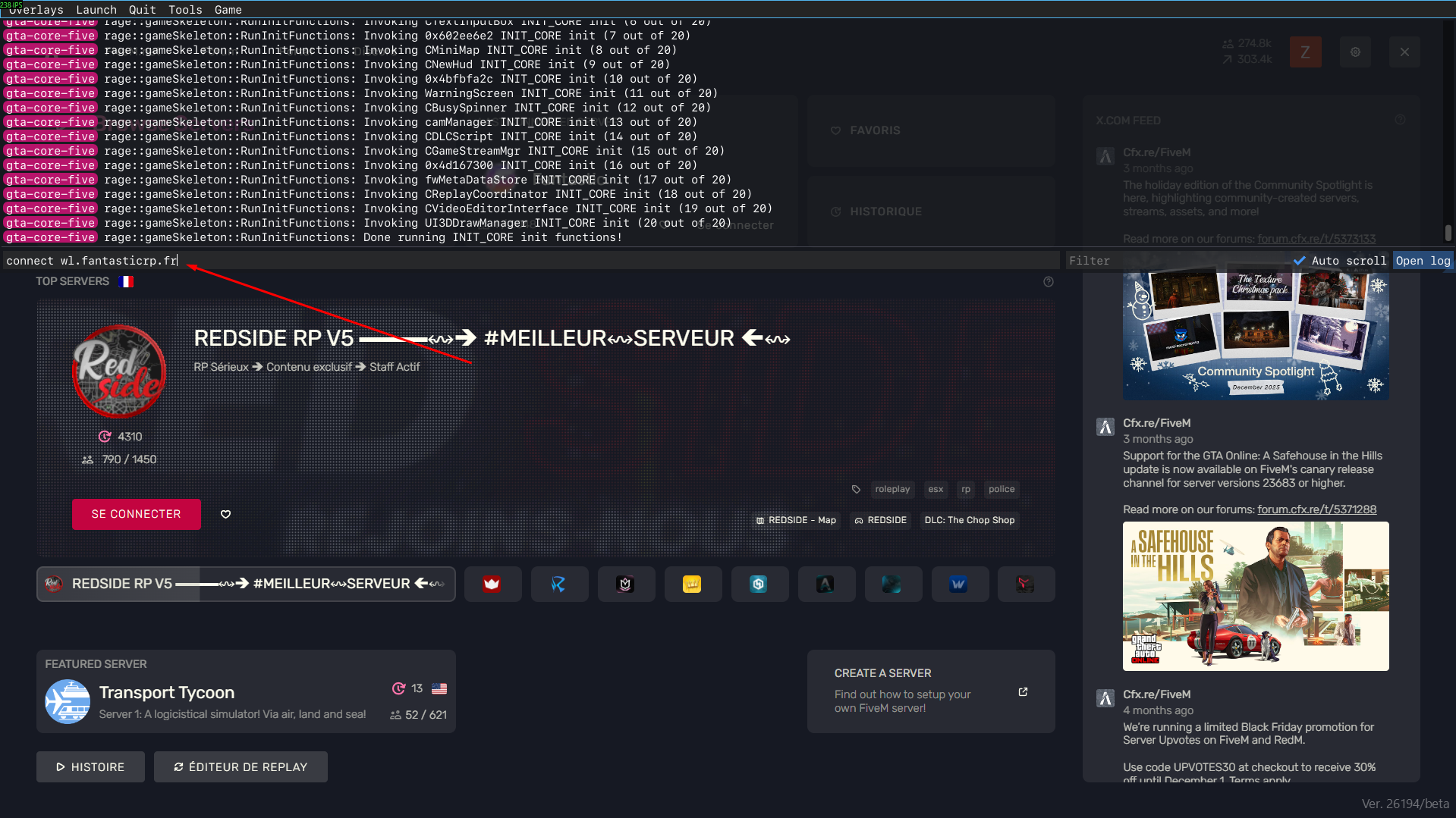 Guide de connexion FiveM - F8 console